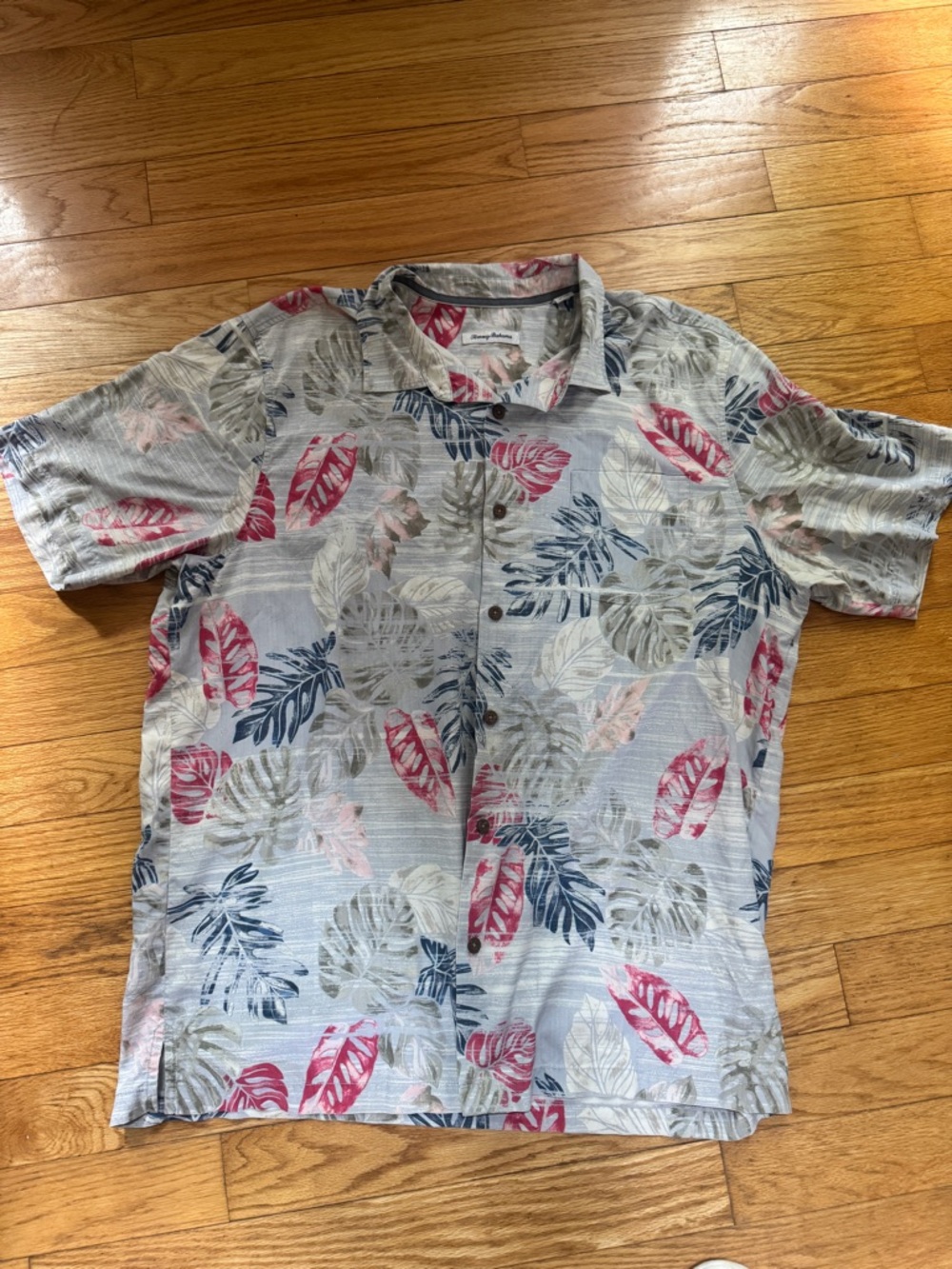 Tommy Bahama Mens Tropical Button Down Silk Blend Shirt Sz 2XLT Hawaiian Leaf